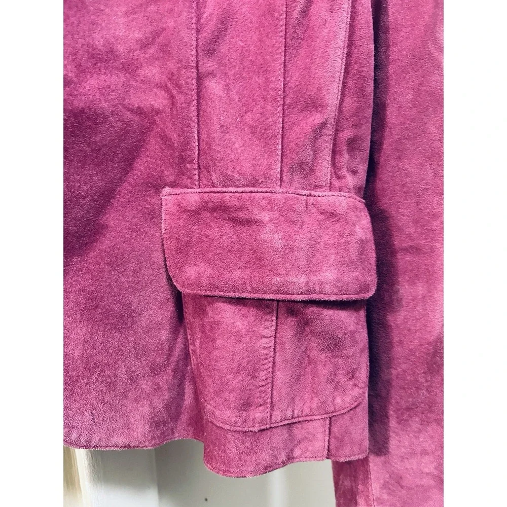 Y2K Valerie Stevens 100% Genuine Suede Leather Cropped Hot Pink Jacket Sz M